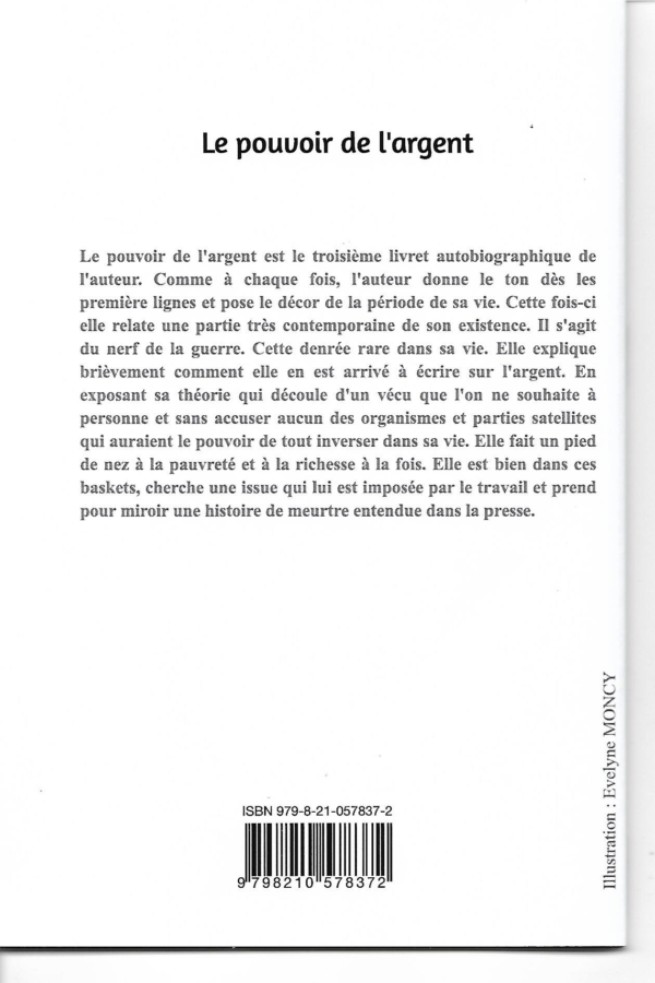 Quatrième de couverture livret le pouvoir de l'argent, Evelyne MONCY auteur, Livre, Editions LEBELIMBI
